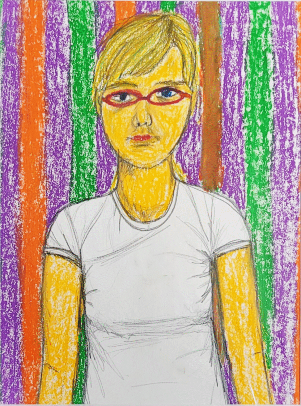Selbstportrait mit Brille und Streifen