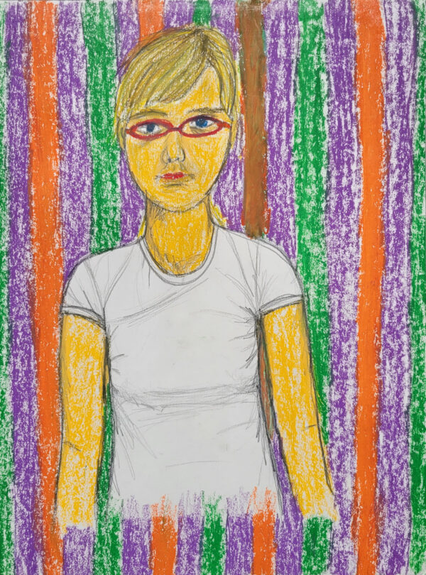 Selbstportrait mit Brille und Streifen