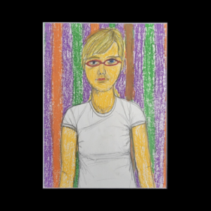 selbstportrait mit brille und streifen