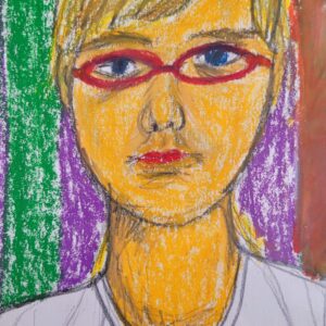 selbstportrait mit brille und streifen