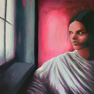 Studentin, hinausschauend